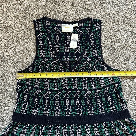 Maeve Anthropologie navy green & white embroidered v-neck tank top size S NWT - Picture 12 of 13